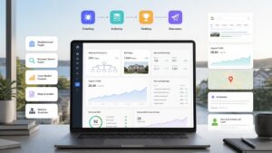 Real estate SEO dashboard showing website architecture, IDX optimization, keyword rankings, organic traffic growth and AI search visibility on Sierra Interactive.