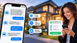 AI assistant texts a new real estate lead about timeline and budget, then flags the qualified buyer for an agent to call
